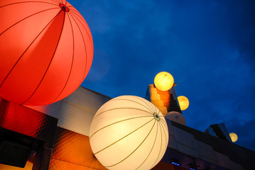 colorful balloons at night in France