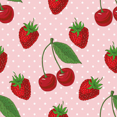 Seamless Pattern with Strawberry and Cherry