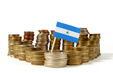 Nicaragua flag waving with stack of money coins © Golden Brown