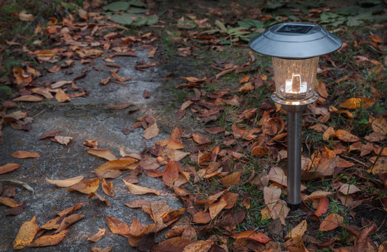 Garden Lamp Solar Powered  In Autumn