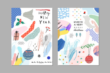 Set of creative Happy New Year posters and cards. Holiday invitations
