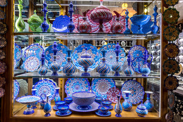 Persian handicrafts for sale on Great Bazaar in Isfahan city, Iran