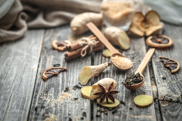 Still life with a ginger and lemon  sugar
