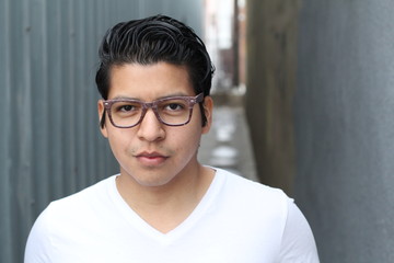 Handsome male with glasses portrait with copy space