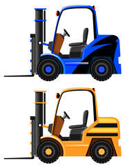 Forklifts in two different colors