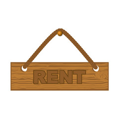 Wooden banner with the inscription rent. Vector illustration.