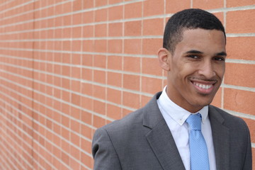 Handsome businessman smiling isolated with copy space 