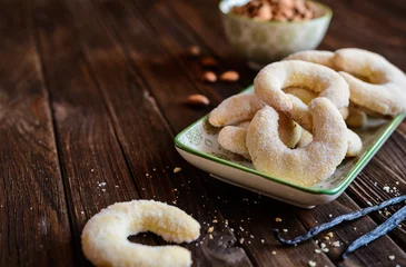 Foto op Plexiglas Delicious crescent shaped vanilla rolls with almond © noirchocolate