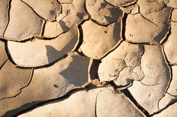 Cracked earth in dry desert. Close-up.