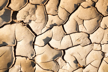 Cracked earth in dry desert. Close-up.