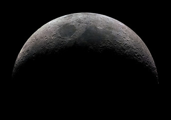 High detail 32 panel mosaic of the waxing crescent moon taken at 2.700mm focal length. - obrazy, fototapety, plakaty