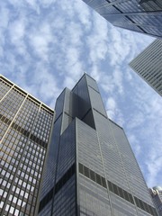 Fototapeta na wymiar Tall Chicago downtown skyscrapers ascending towards sky