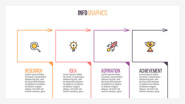 Business infographics. Timeline with 4 steps, sections