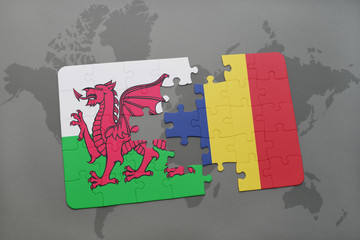 puzzle with the national flag of wales and chad on a world map
