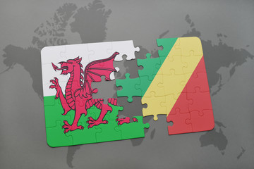 puzzle with the national flag of wales and republic of the congo on a world map