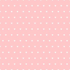 Valentines pink background with white hearts in a row and alternately under each other on a pink background. Backdrop for lovers and Mother's Day