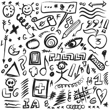 set scribbles symbols, shapes, lines and curves, design element