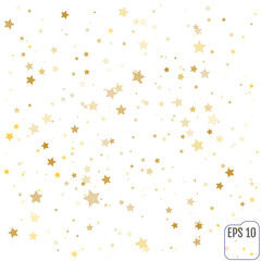 Gold Star Falling Print. Yellow Starry Background. Vector Confet