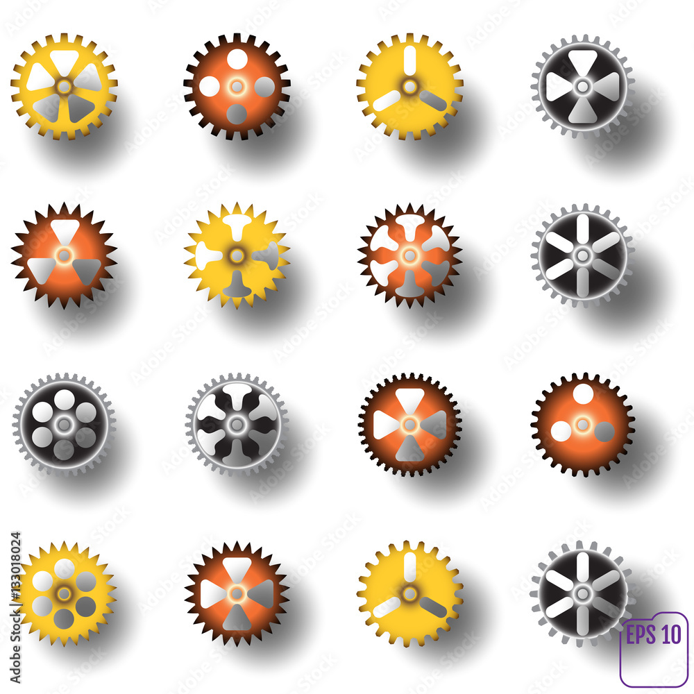 Wall mural a large set of shiny gears for your design. isolated vector obje