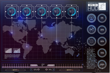 Futuristic user interface. HUD UI. Abstract virtual graphic touch user interface. HUD background outer space. Vector science abstract.  Vector illustration.