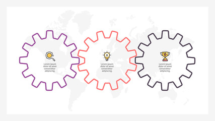 Business infographics. Timeline with 3 gears, cogwheels