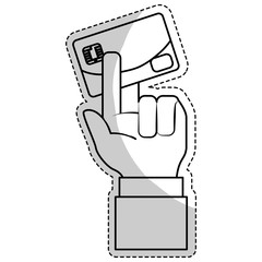 Fototapeta na wymiar hand with credit card icon over white background. mobile payments concept. vector illustration