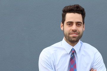 Smart young male in stylish outfit with copy space