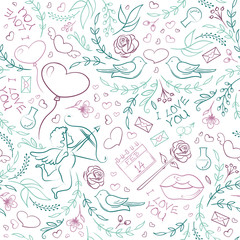 Hand drawn Valentine's Day seamless pattern 