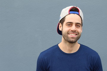 Young hip healthy man smiling with copy space