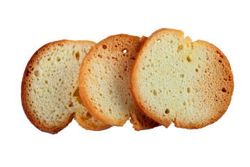 Three round Bruschette rusks isolated on white background