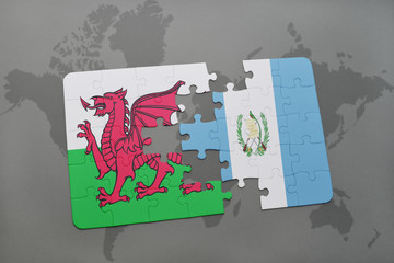 puzzle with the national flag of wales and guatemala on a world map