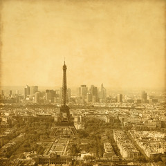 Old style photo of Eiffel Tower.