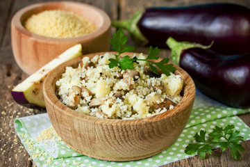 Couscous with eggplant - dietary vegetarian food