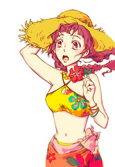 水着姿の少女（麦わら帽子）