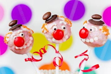 Funny clown cake pops