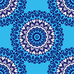 Fototapeta na wymiar mandala seamless pattern blue background