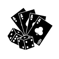 poker cards and pair of dices over white background. gambling games design. vector illustration