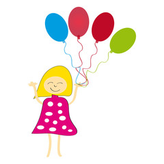 Girl with balloons on white background