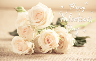 Card for Valentine day with roses and inscription.