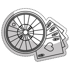 casino roulette wheel and poker cards  over white background. gambling games design. vector illustration