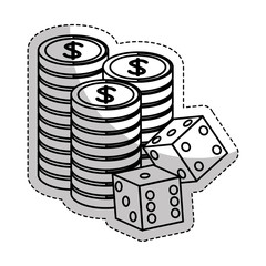 pair of cubes and casino chips over white background. gambling games design. vector illustration
