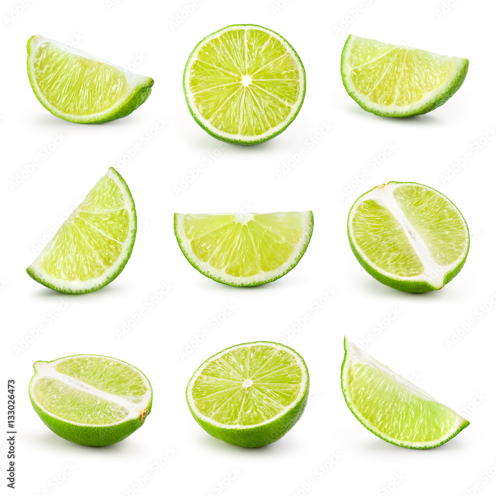 Wall mural lime. fresh fruit isolated on white background. slice, piece, ha - Wall murals
