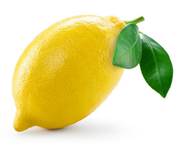 Lemon with leaves isolated on white