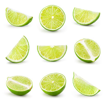 Lime. Fresh fruit isolated on white background. Slice, piece, ha
