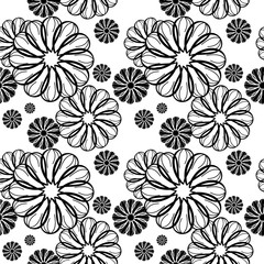 Sewing fabric with Black and white seamless floral pattern. Vector clip ...