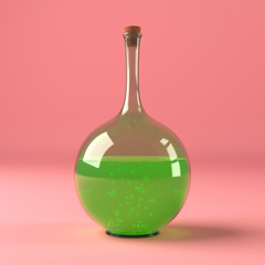 Obraz na płótnie Canvas Chemical laboratory flask with green liquid isolated