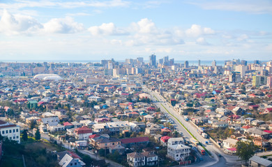 Flew on a scenic cable car seen Batumi aerial view.
