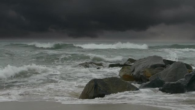 Angry storm waves on Atlantic Ocean coast