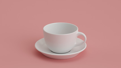 Tasse mit Untertasse vor rosa Hintergrund