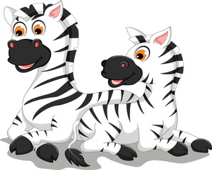Naklejka na ściany i meble funny zebra cartoon with her baby